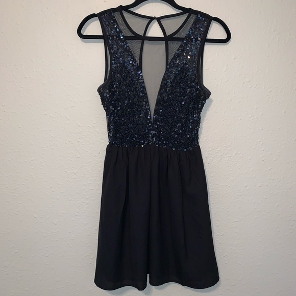 Forever 21 Black Sequin Mesh Skater Dress Sz S - Picture 2 of 10